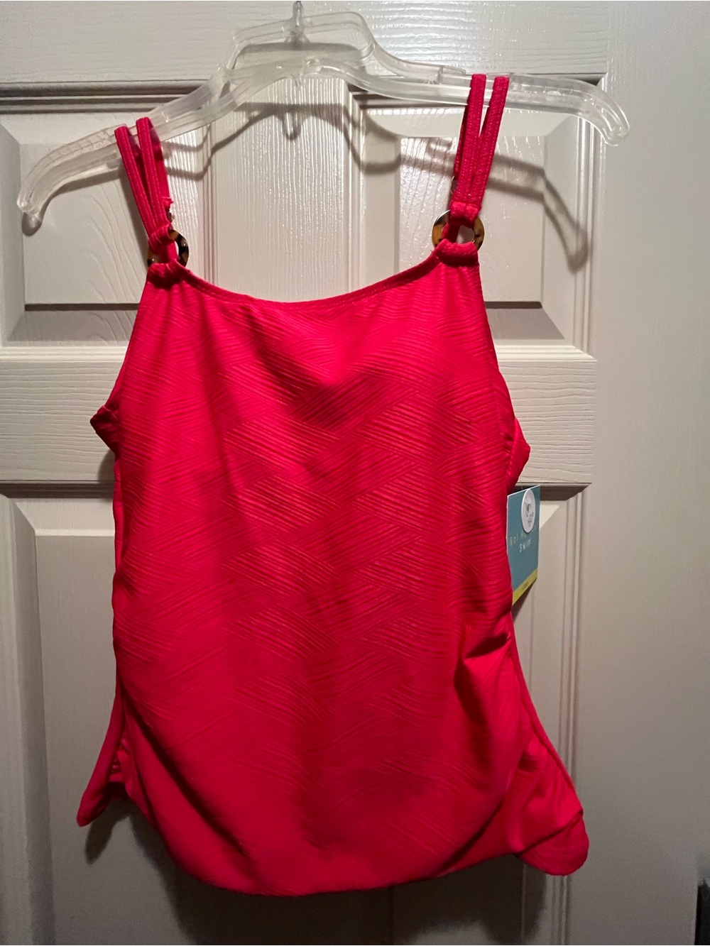 Bal Harbour Swim Women's Solid Red Ring Tankini Top Wide Adjustable Straps S